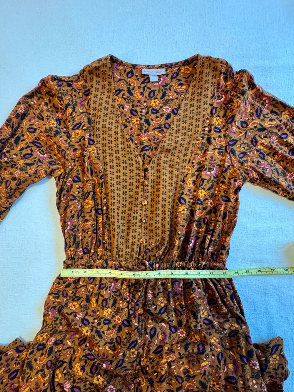 Knox Rose Rust Floral Button-Front Long Sleeve Midi Dress - Picture 5 of 8